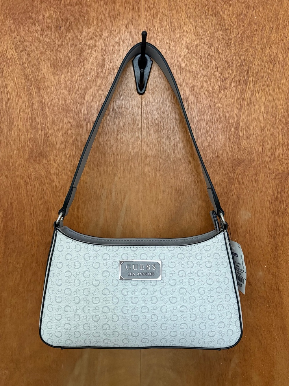 NWT bone/gray Guess signature print shoulder bag handbag compact size